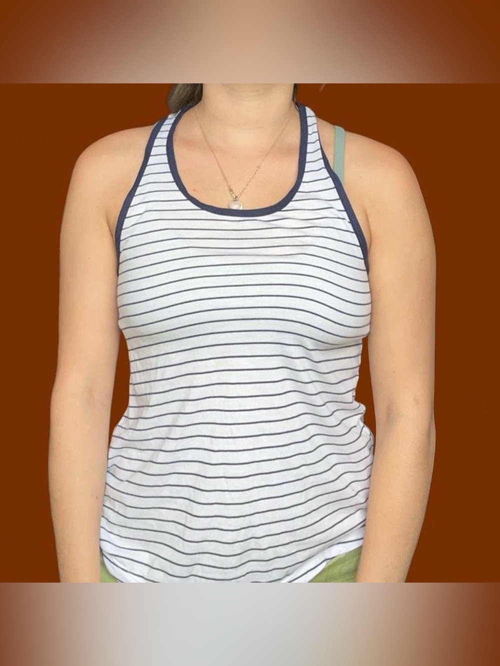 dip White Tank Top with Navy Stripes and Navy Trim